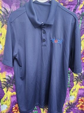 Mobil Navy Polo Shirt with Logo